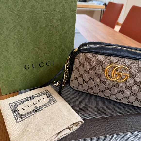 Gucci Monogram Matelasse Diagonal Small GG Marmont Chain Shoulder Bag - Picture 6 of 13